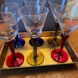 A set of 6 Cocktail Cordial Glasses with tray